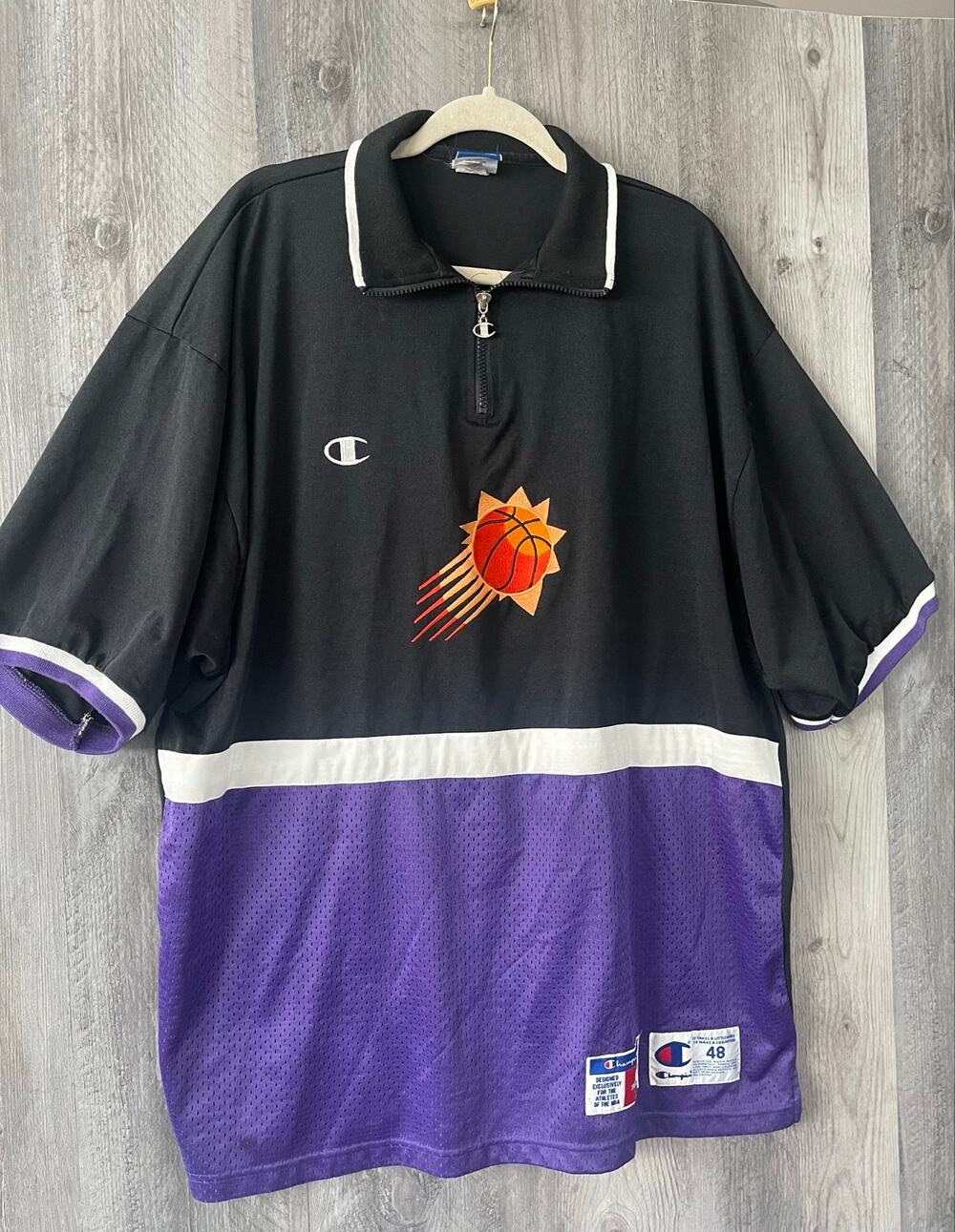 Vintage 90s Champion Phoenix Suns Shooting Shirt Size 48 XL NBA Warm Up 1/4 Zip